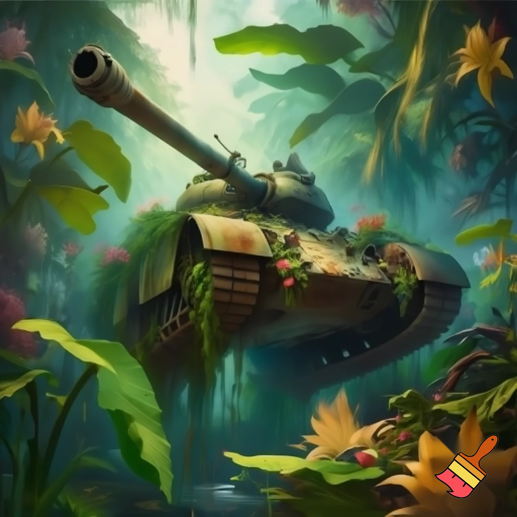 Panzer hängt in lianen im dschungel