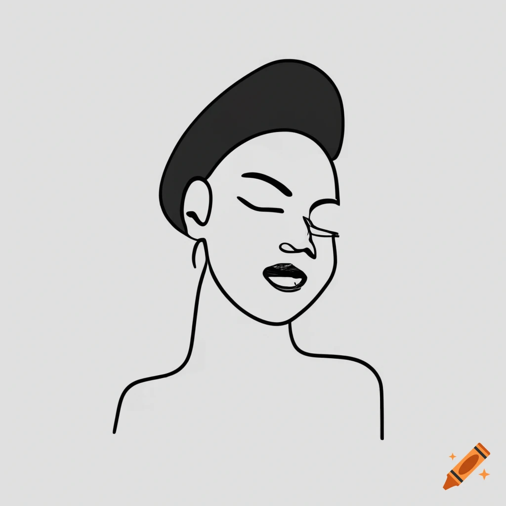 Portrait of a Black woman in minimalist simple black and white one line art
