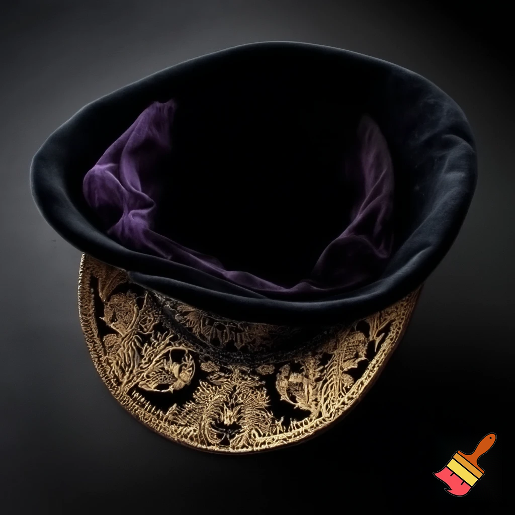 Old top hat velvet dark black golden purple