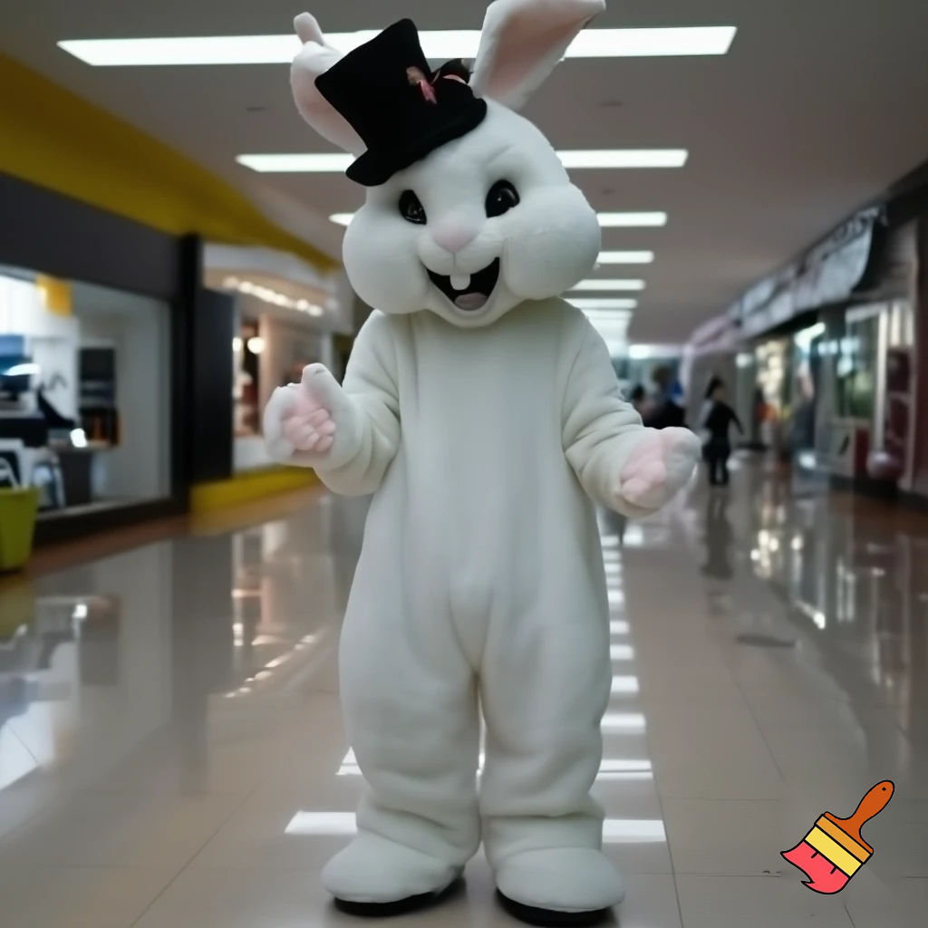 Easter bunny mascot costume top hat shopping Centre