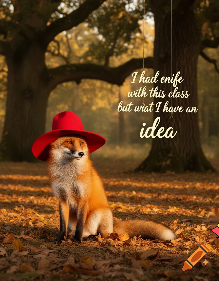 the fox with a red hat says i had enife with this class but wiat i have an idea