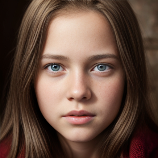 13 Year Old Floating Female Head Brown Hair Down. No Neck, No Body Visible.