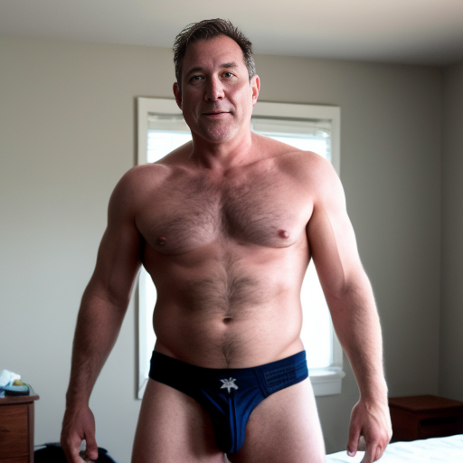 generate a Human dad Taking His shirt off and not wearing his underwear on and naked no pants