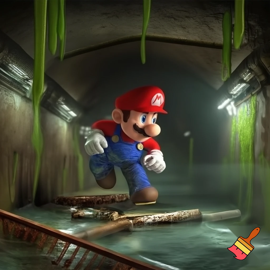 Mario in the sewers looking for gear