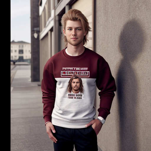 a cool guy with brown heir as a short mullet and a red sweatshirt and black long pants