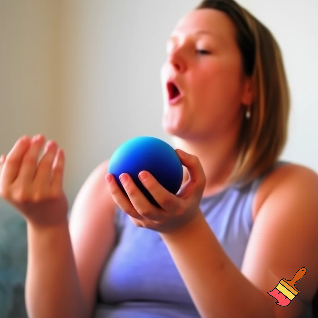 julie qui explose une balle antistress dans sa main pleins de liquide coule