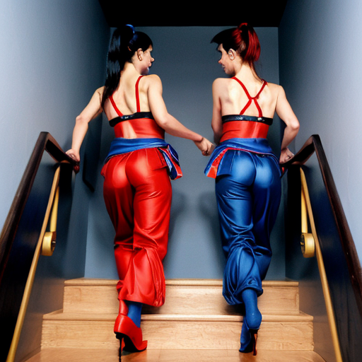 90's disney's 2d aladdin style comic black background and panels of  panel 1 a line black haired ponytail women with blue skin,blue harem pants red bra and red sash red curved slippers are marching down the stairs. 
Panel 2 then the line of black haired ponytail  women with blue skin,blue harem pants red bra and red sash and red curved slippers shake their hips left and right on the stairs in sync. 
Panel 3 then the line of black haired ponytail  women with blue skin,blue harem pants red bra and red sash and red slippers returns to marching down the stairs. 