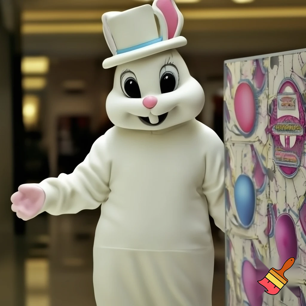 Easter bunny mascot top hat at the shopping centre mascot costume Darrell Lea magic room