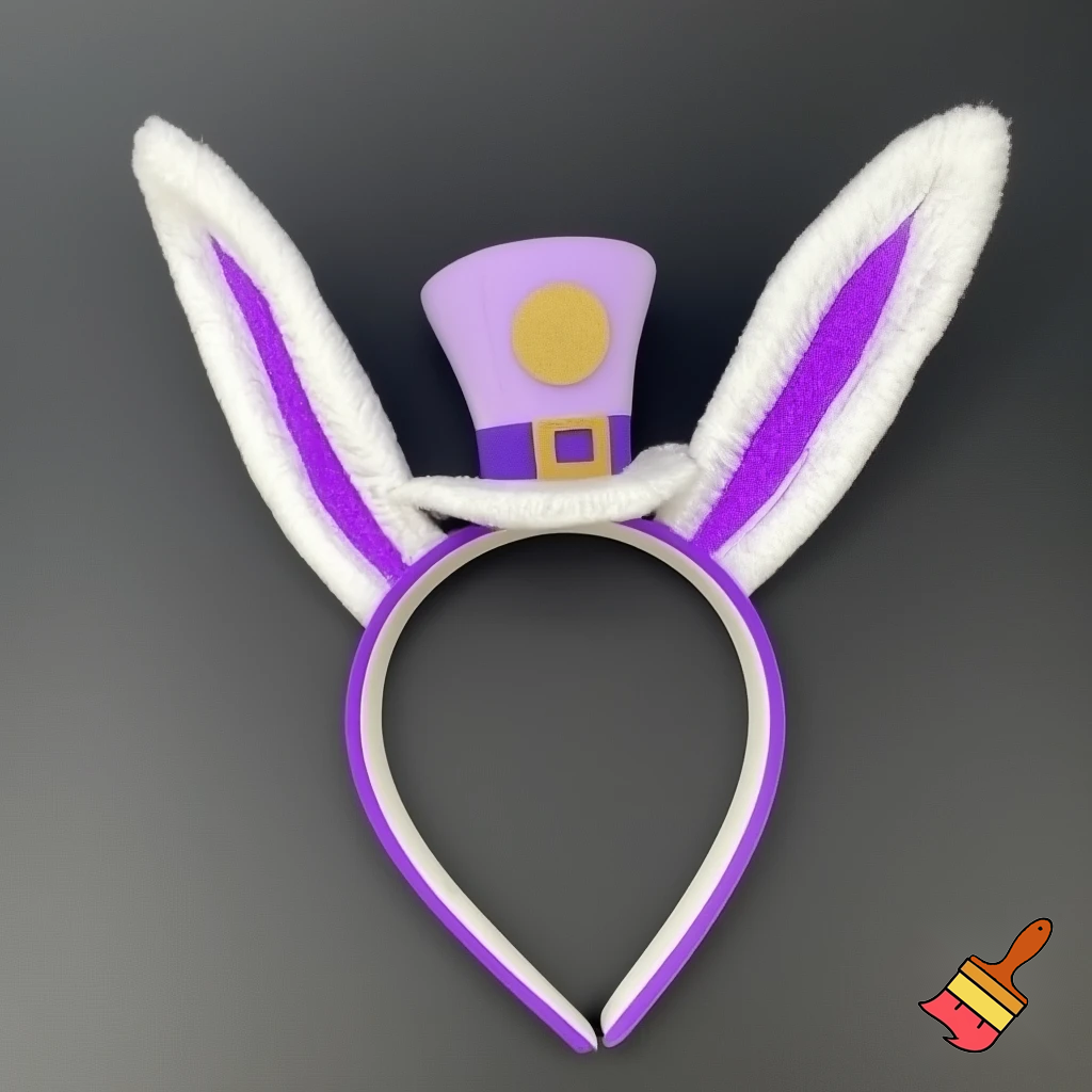 Easter bunny top hat headband, purple, purple and white with gold