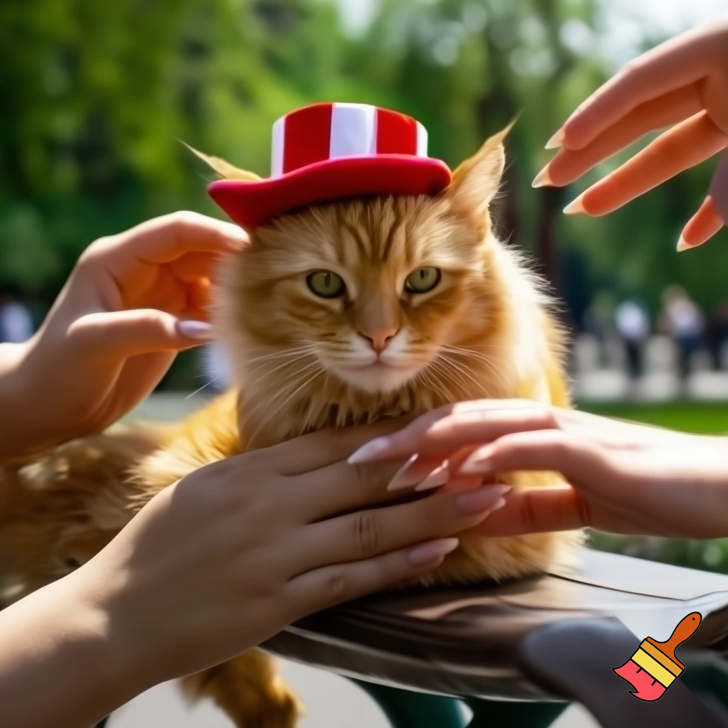 cat in a hat but the people want to touch it 😾