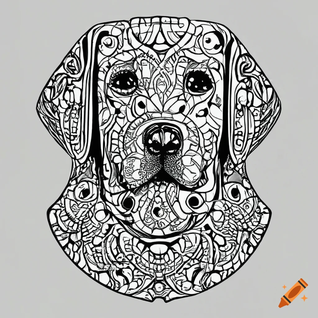 Coloring page for adults, mandala, dog image(labrador retriever), white background, clean line art, fine line art-HD-Ar 23-15