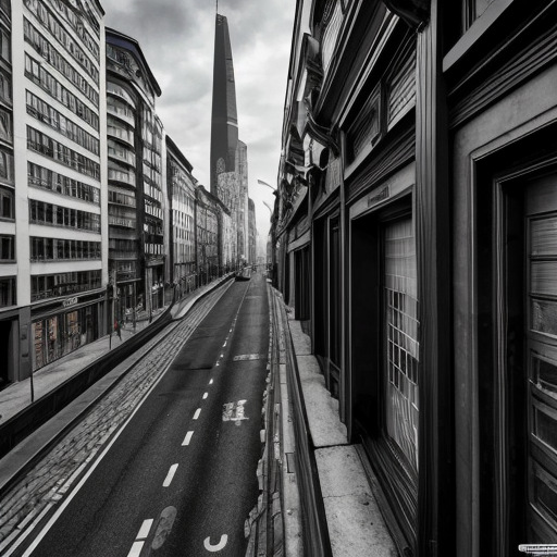 german expressionism city with an exagerated architexture and distorted lines with a dark tone
