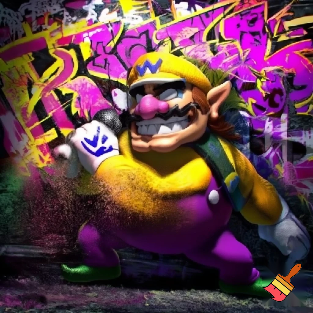 Wario rapper dancing I front of grafit