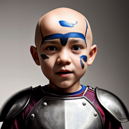 Little kid that is weak in armor that is drowing that is bald

