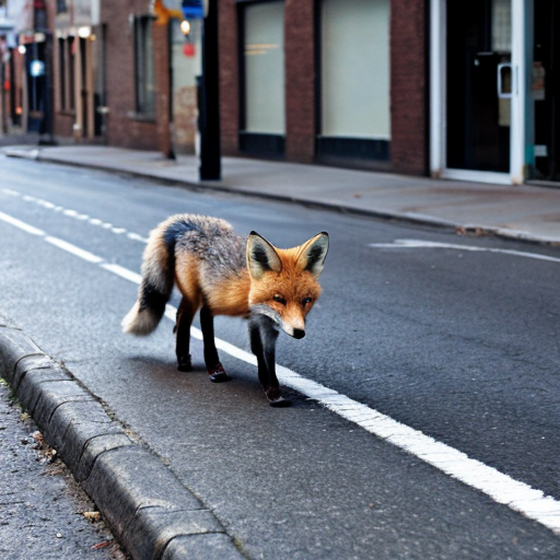 Ein Fuchsmann geht über eine Straße.