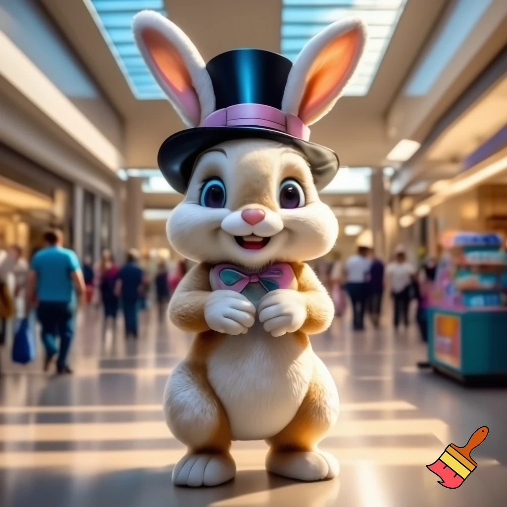 Easter bunny mascot costume top hat shopping Centre