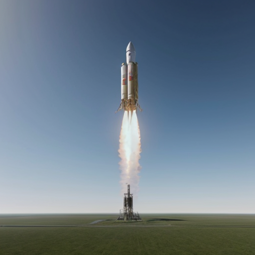 a highly sophisticated, hyperphotorealistic up to scale 65 meter tall rocket with a crew module that could house 6 people
