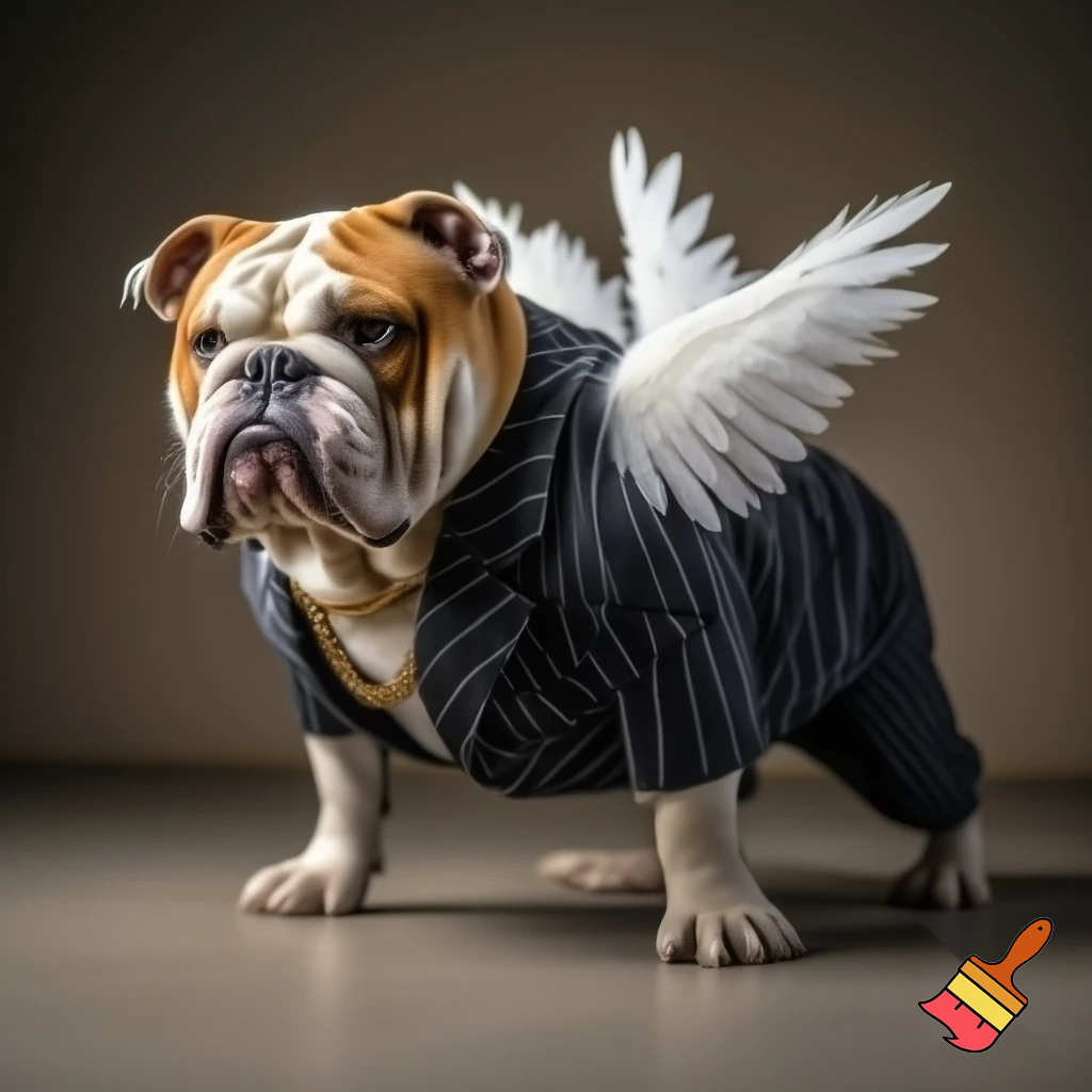 Gangster dog with angel wings