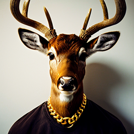 mugshot of a buff deer with goldchain 