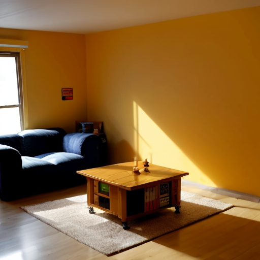 My living room is spacious and has lots of natural light. It has a large L-shaped sofa, a bookcase and some shelves where I keep my various Lego sets. In the centre there is a small coffee table and in front of the sofa there is a huge screen television.
Behind the sofa, I have an amusement park for my cats with a huge scratching post, some tunnels and platforms with stairs where they can walk.