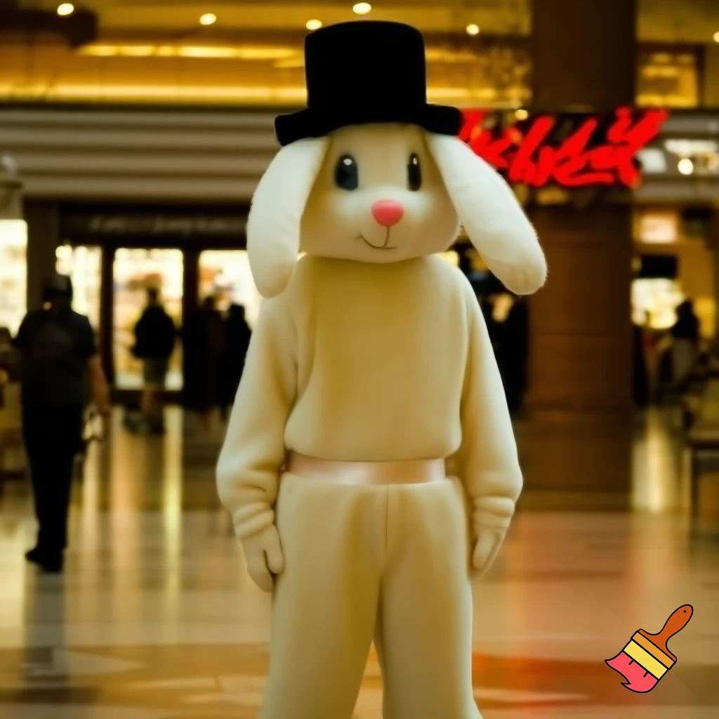 Easter bunny mascot top hat at the shopping centre mascot costume Darrell Lea magic room