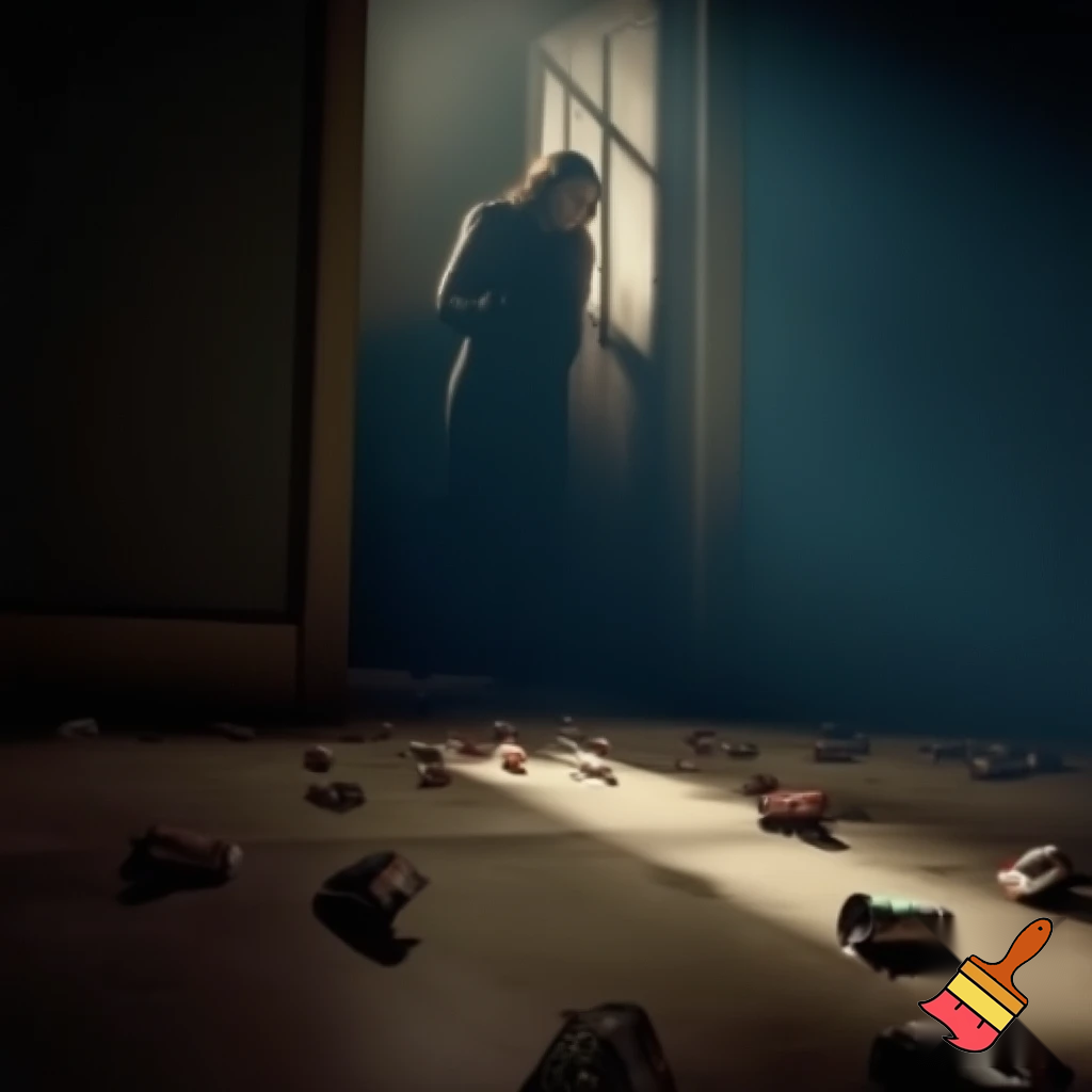 Азаматтың бөлмесі: қараңғы, ретсіз. Жерде бос сусын құтылары, жеңіл тамақтар. Терезеден сыртқа қарап тұрған Дина (Азаматтың есігінің алдында тұр).