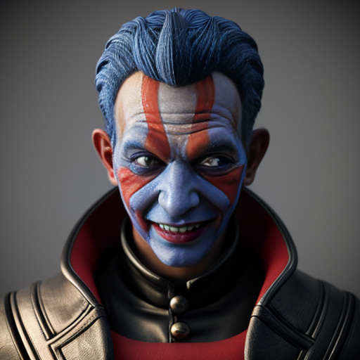 an image of a 3d render red and blue jester named pomni from the amazing digital circus