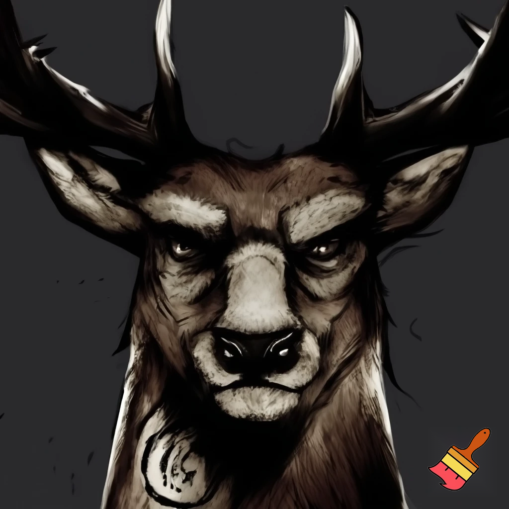 mugshot of a scary deer with tattoo