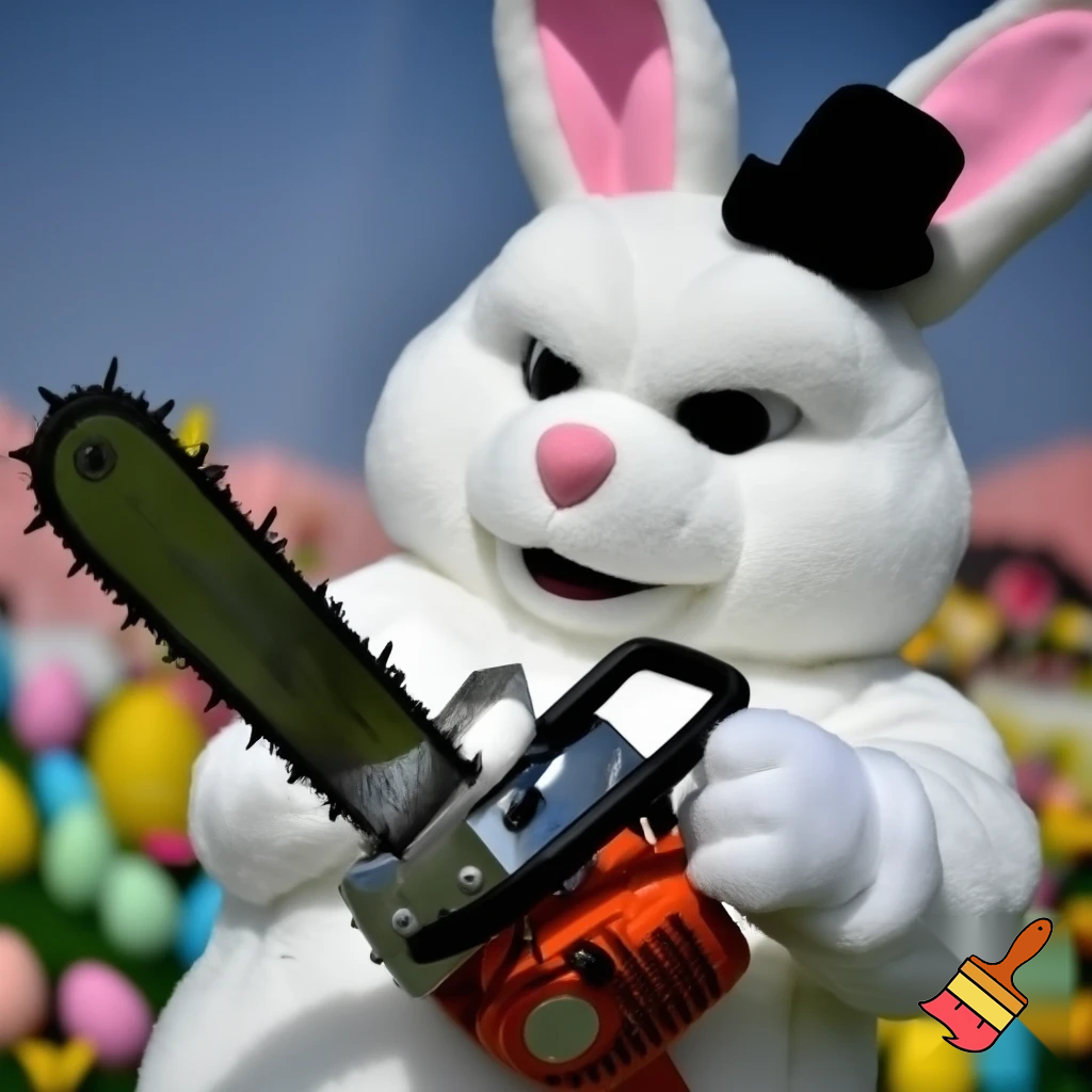 Easter bunny mascot costume top hat🚪 Easter bunny with a chainsaw