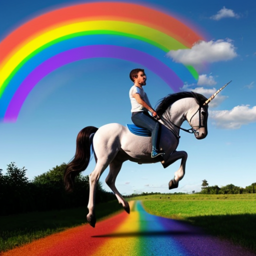 an image of a unicorn riding a unicycle on a rainbow