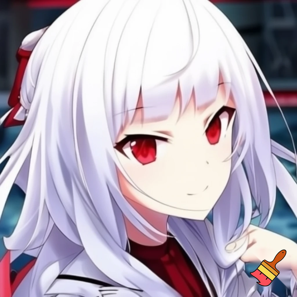 anime girl with white hair and red eyes