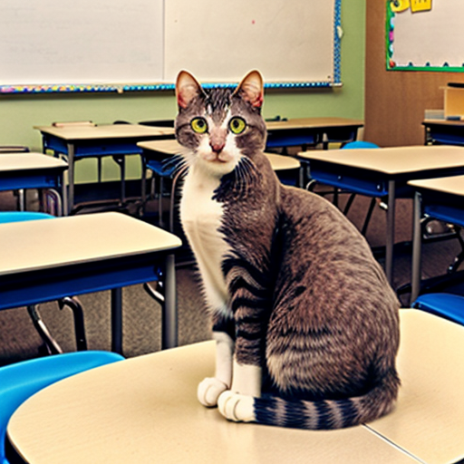 cat sitting in a classroom

