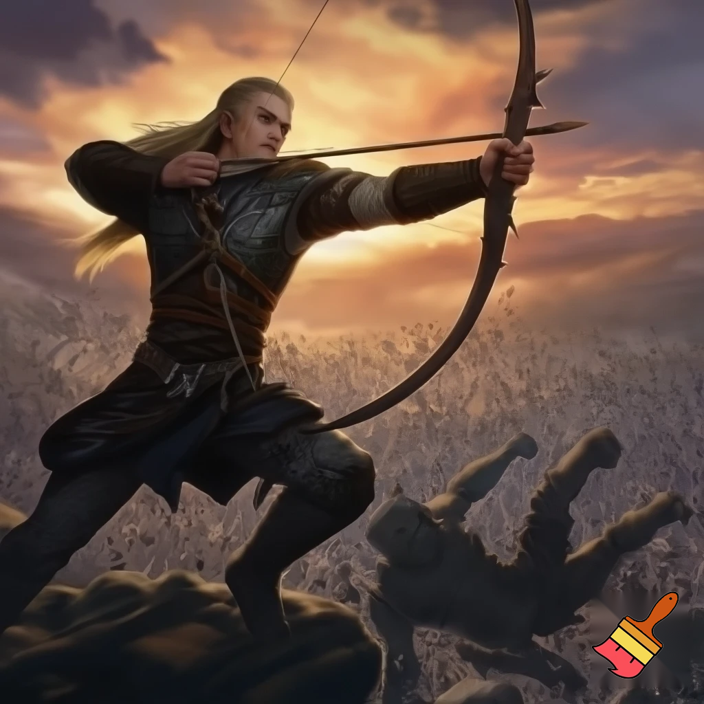 Legolas killing an orc with an arrow from far away