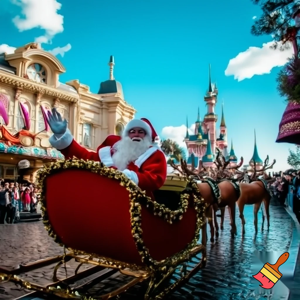 Santa Claus, France parade Paris Disneyland Santa sleigh castle Paris Santa Claus