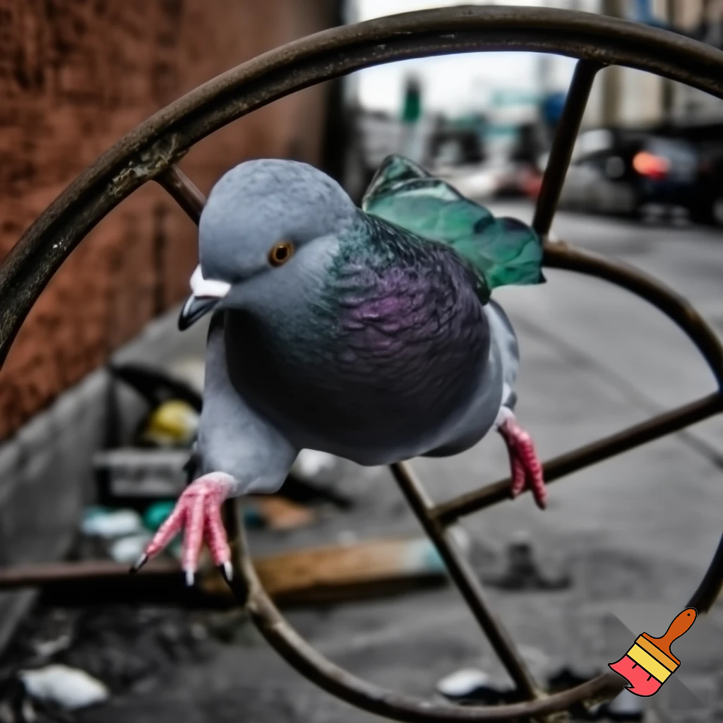 A pigeon running on a whell