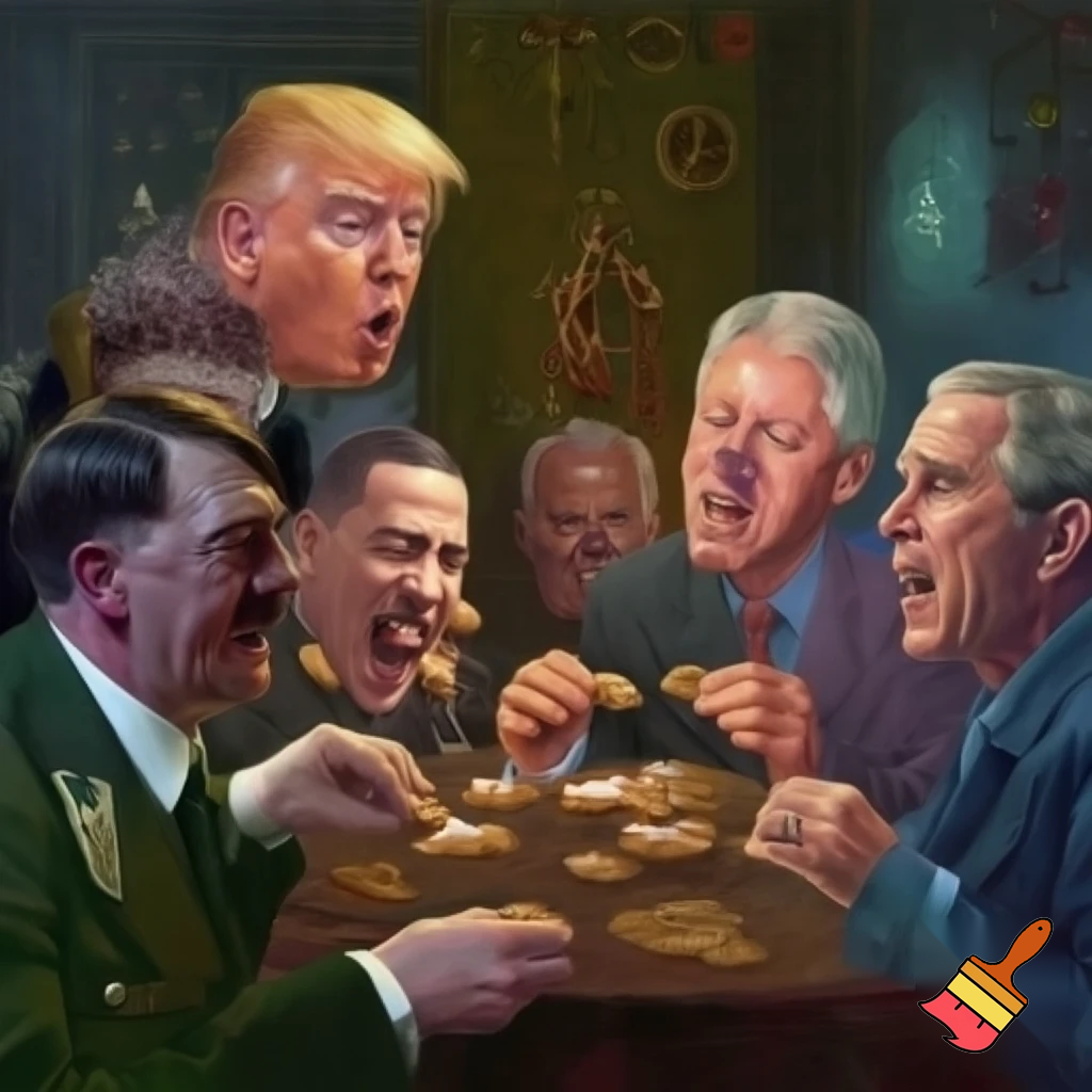 Adolf Hitler donald trump George Floyd Jeffery epstien bill Clinton George bush eating Christmas cookies