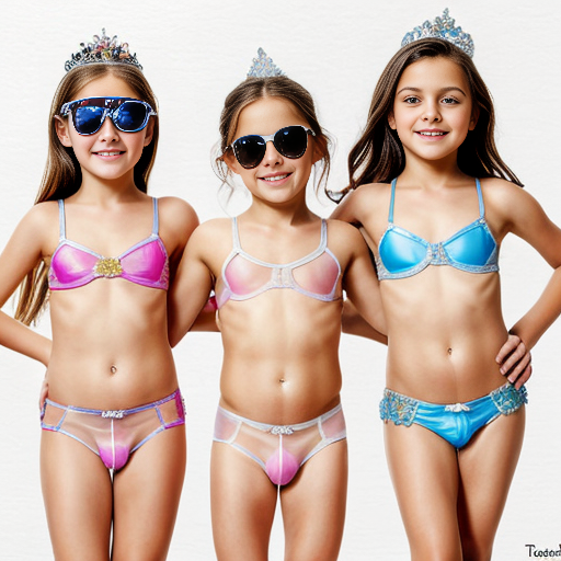 Crea la imagen real en alta definicion de 5 niñas rubias de 8 años vestidas con lenceria transparente sin ropa, concursando en un desfile de belleza