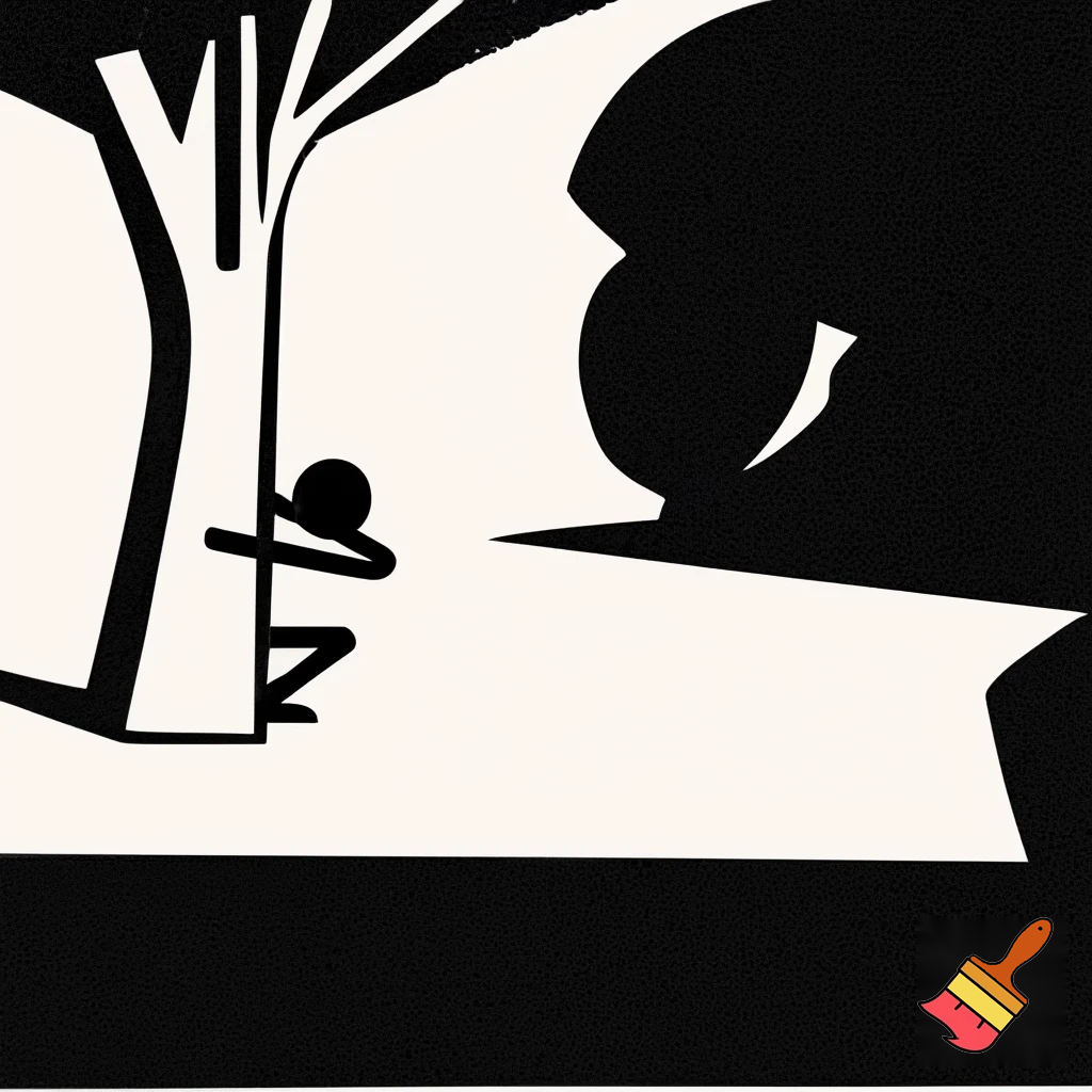 Ancient human survival

Stick figure hiding behind tree, predator in distance, black and white, minimalist, xkcd-style, survival concept illustration