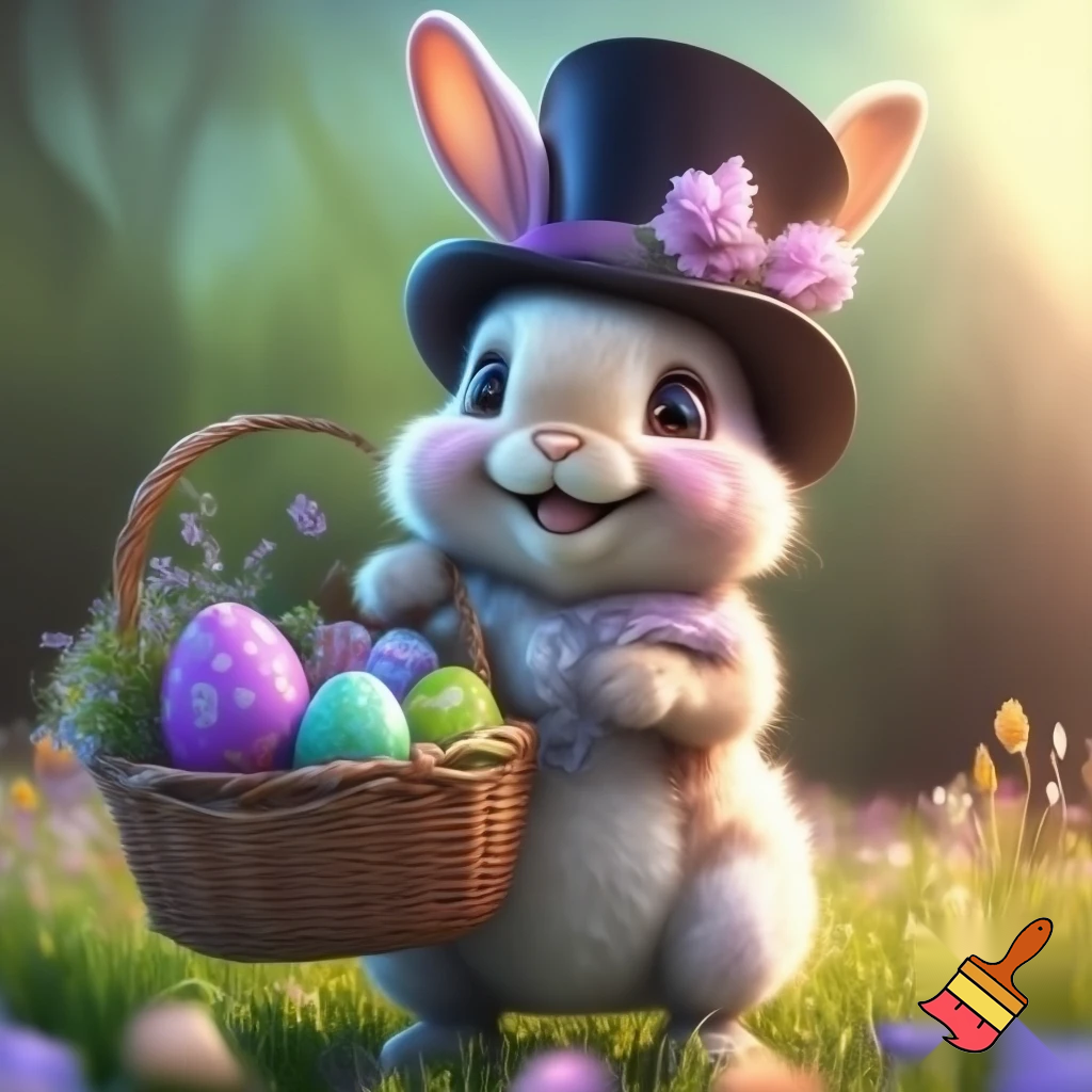 Easter bunny mascot with the top hat costume