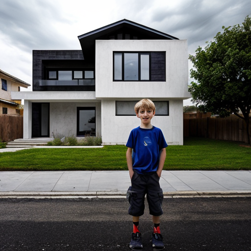 storm boy next to a modern house