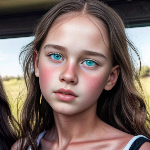 generate 16 year old triplets girls with black long hair and green eyes