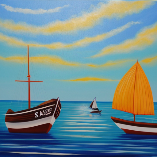 postmodern acrylic painting sea and boats 