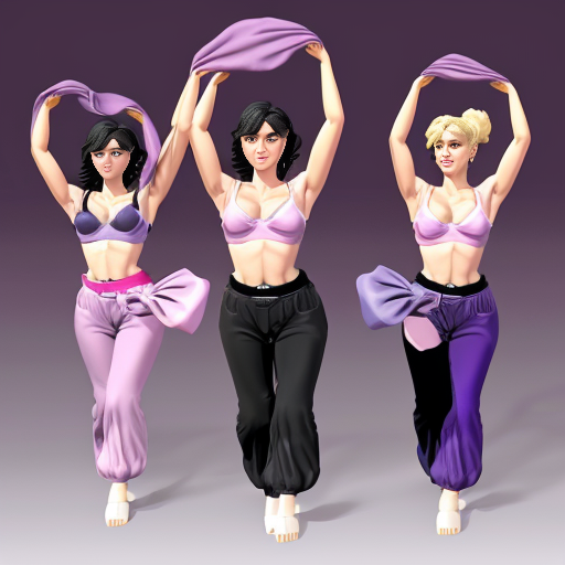 90's disney's 2d aladdin style comic dark blue background and panels of Panel 1 as two black haired women the first black haired curvy figure woman with pink harem pants, pink bra and sash and curved slippers and second black haired curvy figure woman with lavender color harem pants bra and sash with lavender color curved slippers as they dance a sort of ballet. Panel 2 then first the first black haired curvy figure woman with pink harem pants, pink bra and sash and curved slippers then swings the second black haired curvy figure woman with lavender color harem pants bra and sash with lavender color curved slippers through the air and she goes into a spin as she lands. Panel 3 when the second black haired curvy figure woman with lavender color harem pants bra and sash with lavender color curved slippers comes out of her spin then her hair has become a staircase which the the first black haired curvy figure woman with pink harem pants, pink bra and sash and curved slippers ascends before taking a dive into the water below with a colossal splash in the water. Panel 4 The first the first black haired curvy figure woman with pink harem pants, pink bra pink and sash and pink curved slippers and then her pink curved slippers is a canoe and paddles around the lake, using a telescope and a paddle. Panel 5 Meanwhile, the second black haired curvy figure woman with lavender color harem pants bra and sash with lavender color curved slippers comes out of the lake and pretends to be a fountain 