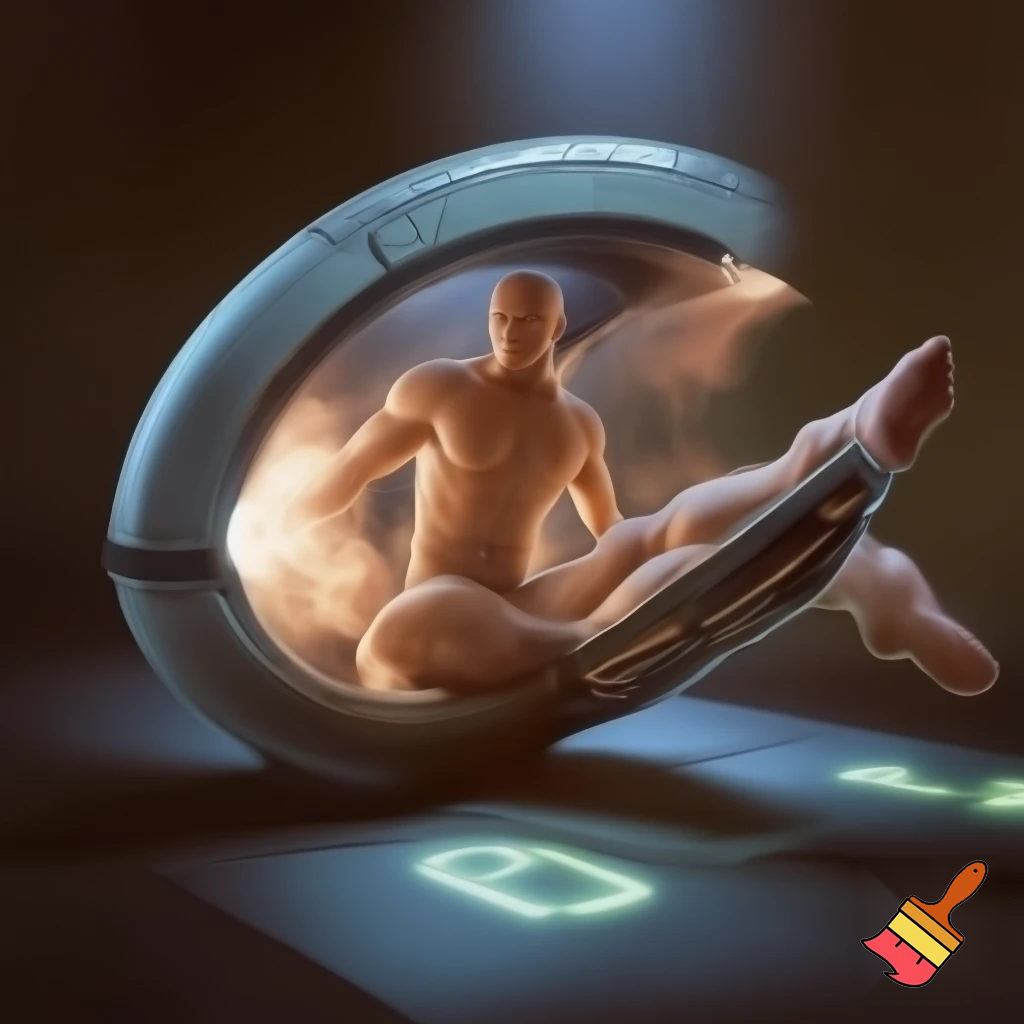 Sterile sci-fi awakening scene — a single pod(with advanced alien mechanism) opens, warm vapor spilling out, shard of sterile light tracing curved glass, a well built muscular male humanoid stepping out: naked but composed, blank expression, clean metallic interior with glowing diagnostic glyphs underfoot, cinematic close-up, photo-realistic + painterly blend.

Settings / Steps:

Aspect ratio 4:5 (portrait) for character focus.

Camera: slightly low, 3/4 view to show pod interior and diagnostics.

Emphasize skin texture + subtle mechanical seams.

Add small depth-of-field to isolate subject.


Negative prompt: mutated hands, extra limbs, bad anatomy, cartoonish, watermark, extra fingers

Variations: silhouette profile, half-lit face, higher contrast for a dramatic poster.