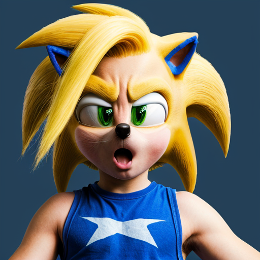 A kid with a yellow hair and he have sonic