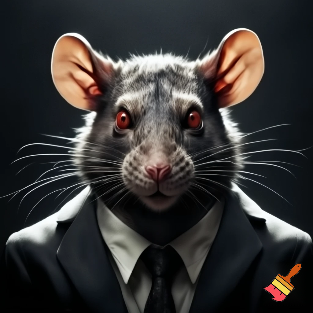 fierce smirking rat, neat business suit, mugshot red eyes, sinister  MUGSHOT 