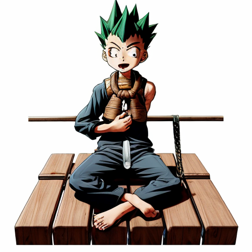 gon from hunter hunter  is restrained in a special childseat, where his body is restraint and a wooden Platform is around his neck, so that the head cant be moved and he is getting fed 
