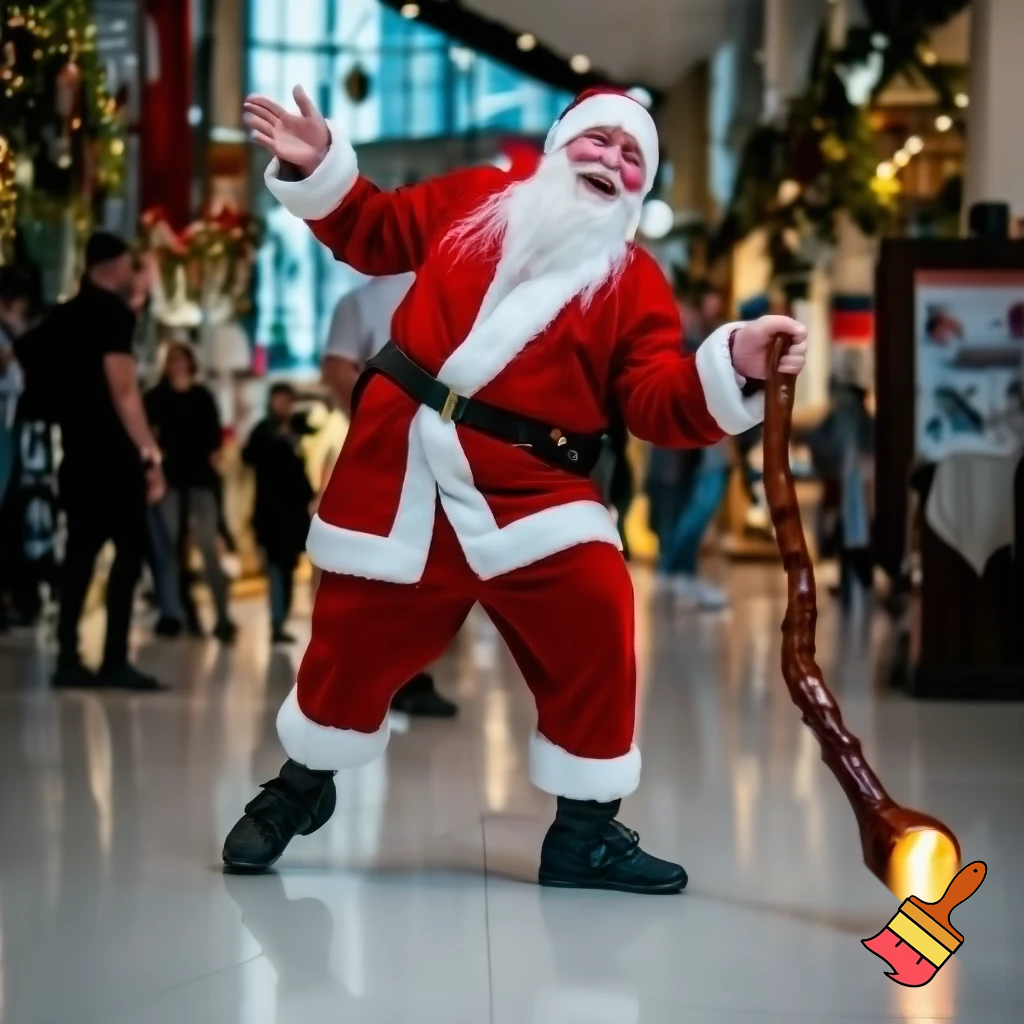 Santa Claus dancing shopping Centre walking Australian magic walking stick