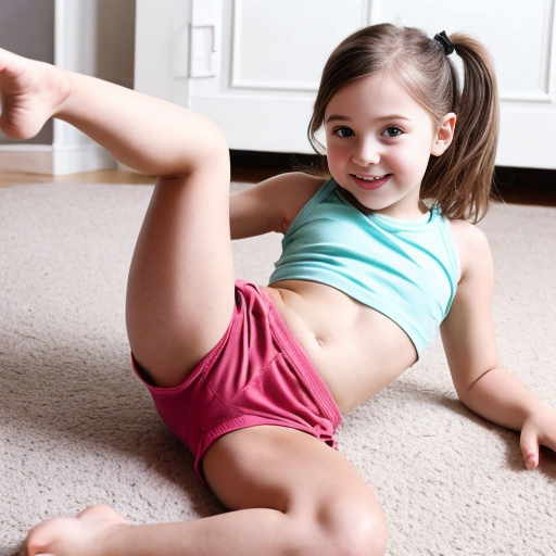 cute little girl in bootyshorts in a crop top doing the splits