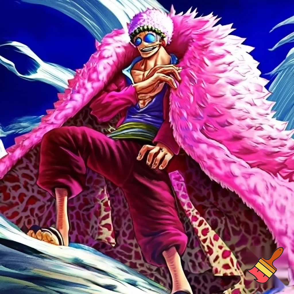 create chopper from one piece dressed as donquixote doflamingo with the glasses on his eyes